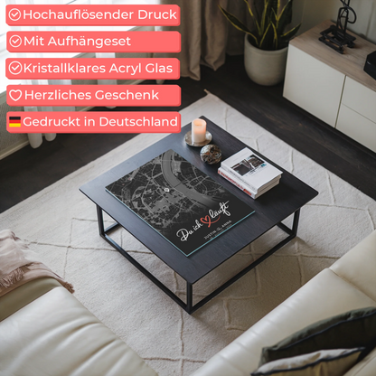 Personalisiertes Acrylglas Bilder Paare Stadtkarte Dunkelgrau Du Ich Läuft