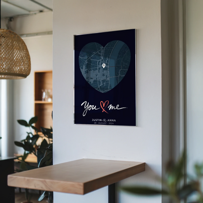 Personalisiertes Acrylglas Bild Paare Stadtkarte Herzform You & Me