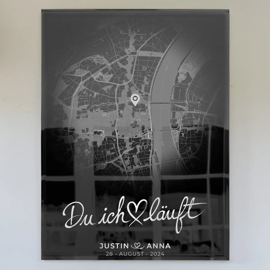 Personalisiertes Acrylglas Bild Stadtkarte Rund Du Ich Läuft Paare