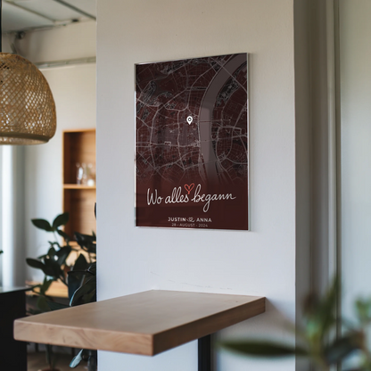 Personalisiertes Acrylglas Bilder für Paare Stadtkarte Wo Alles Begann