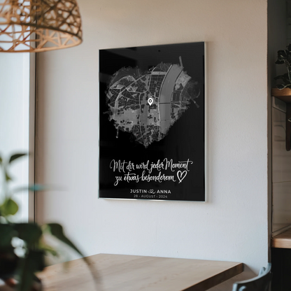 Personalisiertes Acrylglas Bild Paare Stadtkarte Herzform Jeder Moment
