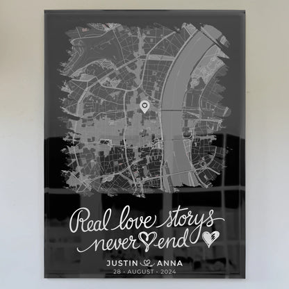 Personalisiertes Liebes Acrylglas Bild Paare Stadtkarte Pinsel-Stil Real Love Storys