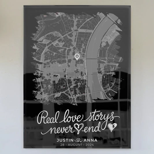 Personalisiertes Liebes Acrylglas Bild Paare Stadtkarte Pinsel-Stil Real Love Storys