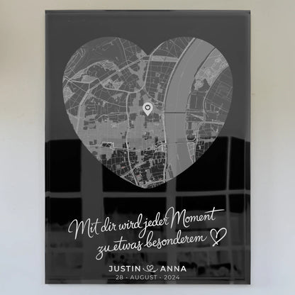 Acrylglas Bild Paare Stadtkarte Herzform Jeder Moment Personalisiert