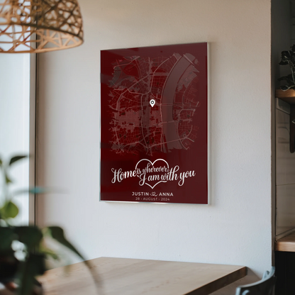 Personalisiertes Stadtkarte im Pinsel-Stil als Liebes Acrylglas Bild Paare