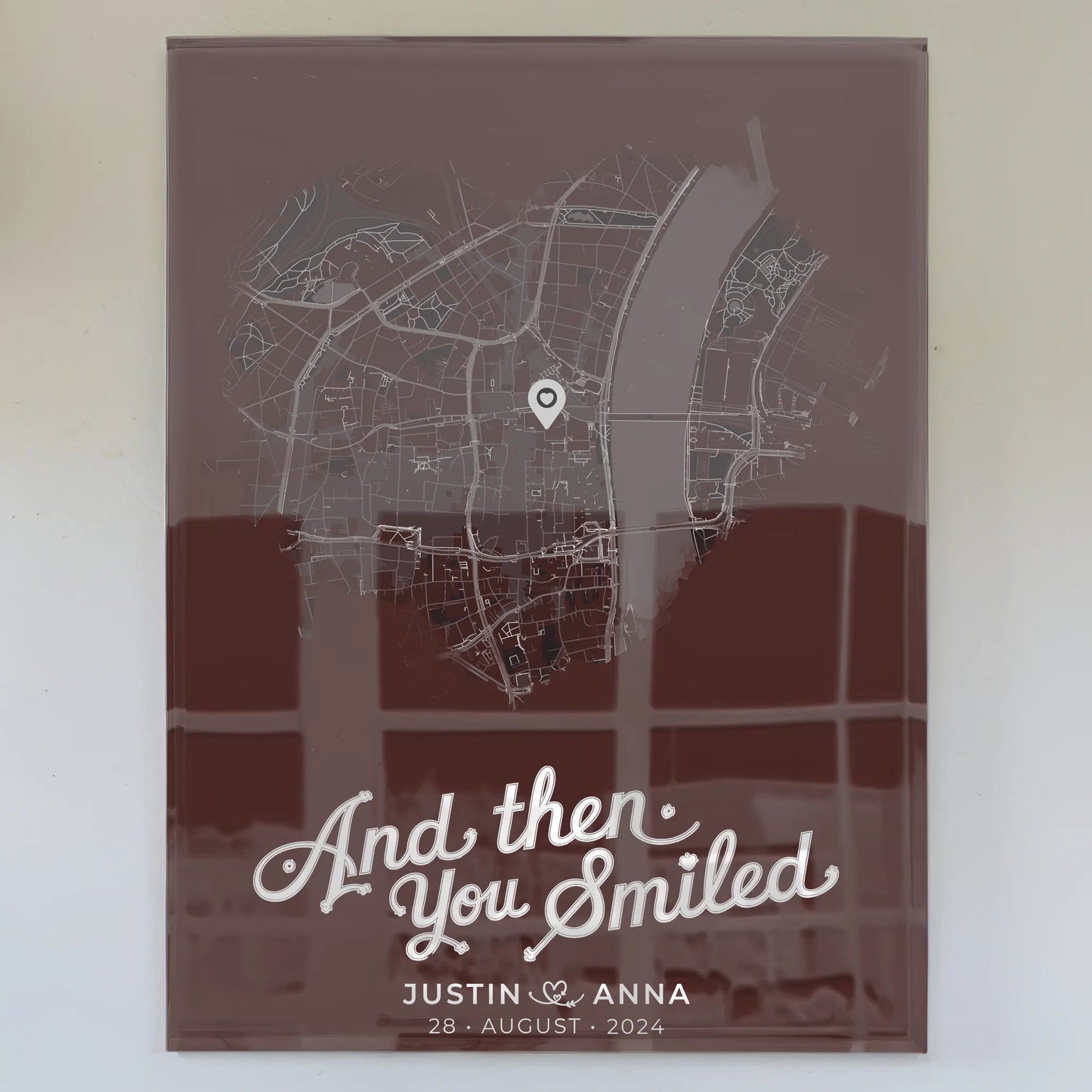 Personalisiertes Acrylglas Bild Paare Stadtkarte Herzform And Then You Smiled