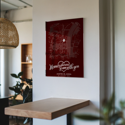 Personalisiertes Stadtkarte im Pinsel-Stil als Liebes Acrylglas Bild Paare