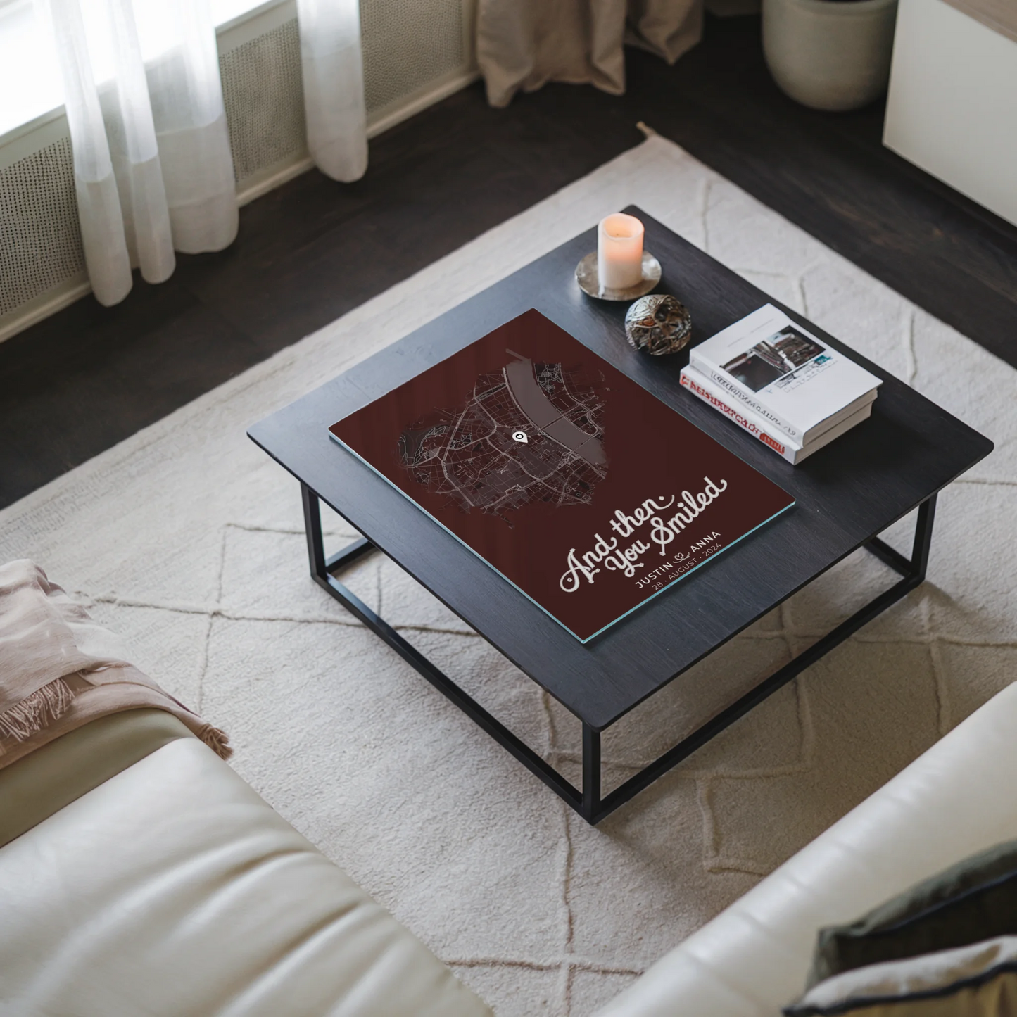 Personalisiertes Acrylglas Bild Paare Stadtkarte Herzform And Then You Smiled