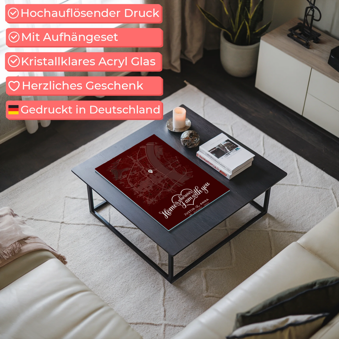 Personalisiertes Stadtkarte im Pinsel-Stil als Liebes Acrylglas Bild Paare