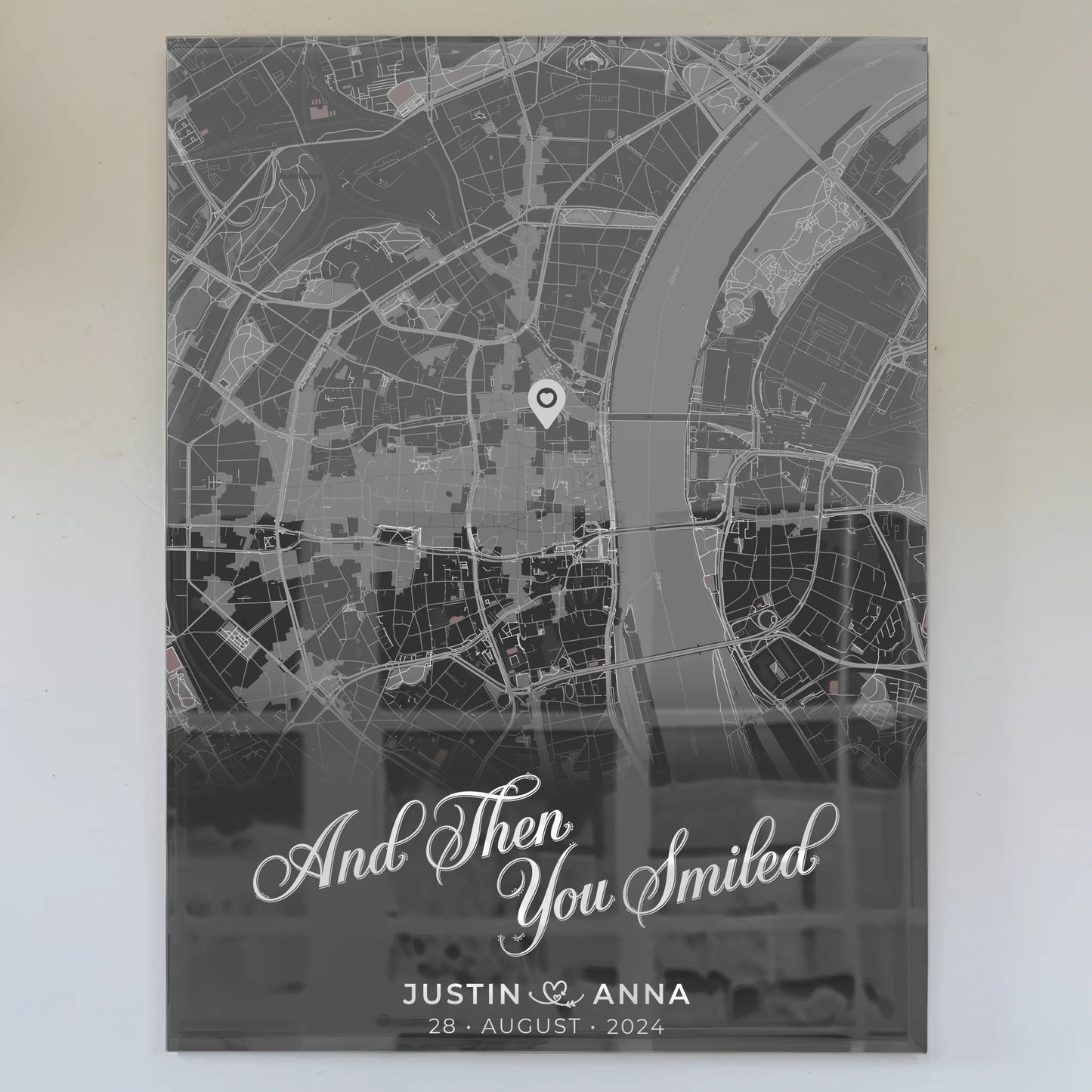 Personalisiertes Acrylglas Bild für Paare Dunkelgrau Stadtkarte All Of Me