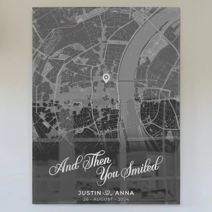 Personalisiertes Acrylglas Bild für Paare Dunkelgrau Stadtkarte All Of Me