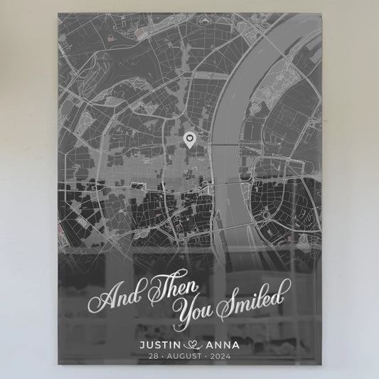 Personalisiertes Acrylglas Bild für Paare Dunkelgrau Stadtkarte All Of Me