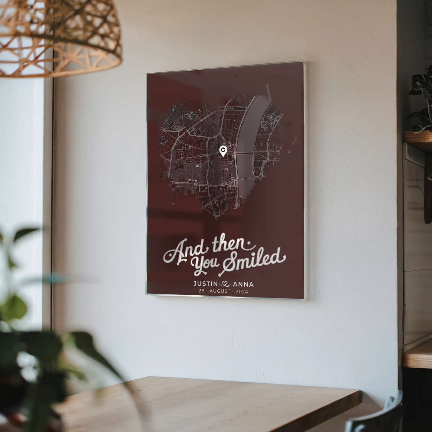Personalisiertes Acrylglas Bild Paare Stadtkarte Herzform And Then You Smiled