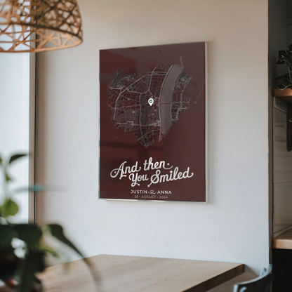 Personalisiertes Acrylglas Bild Paare Stadtkarte Herzform And Then You Smiled