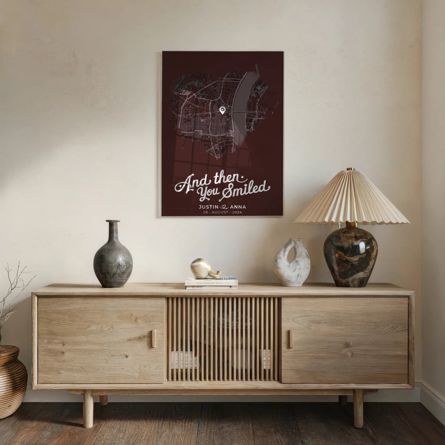 Personalisiertes Acrylglas Bild Paare Stadtkarte Herzform And Then You Smiled