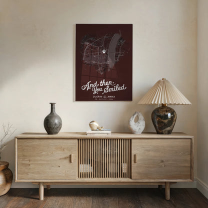 Personalisiertes Acrylglas Bild Paare Stadtkarte Herzform And Then You Smiled