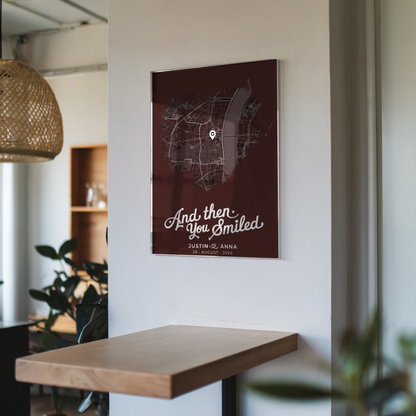 Personalisiertes Acrylglas Bild Paare Stadtkarte Herzform And Then You Smiled