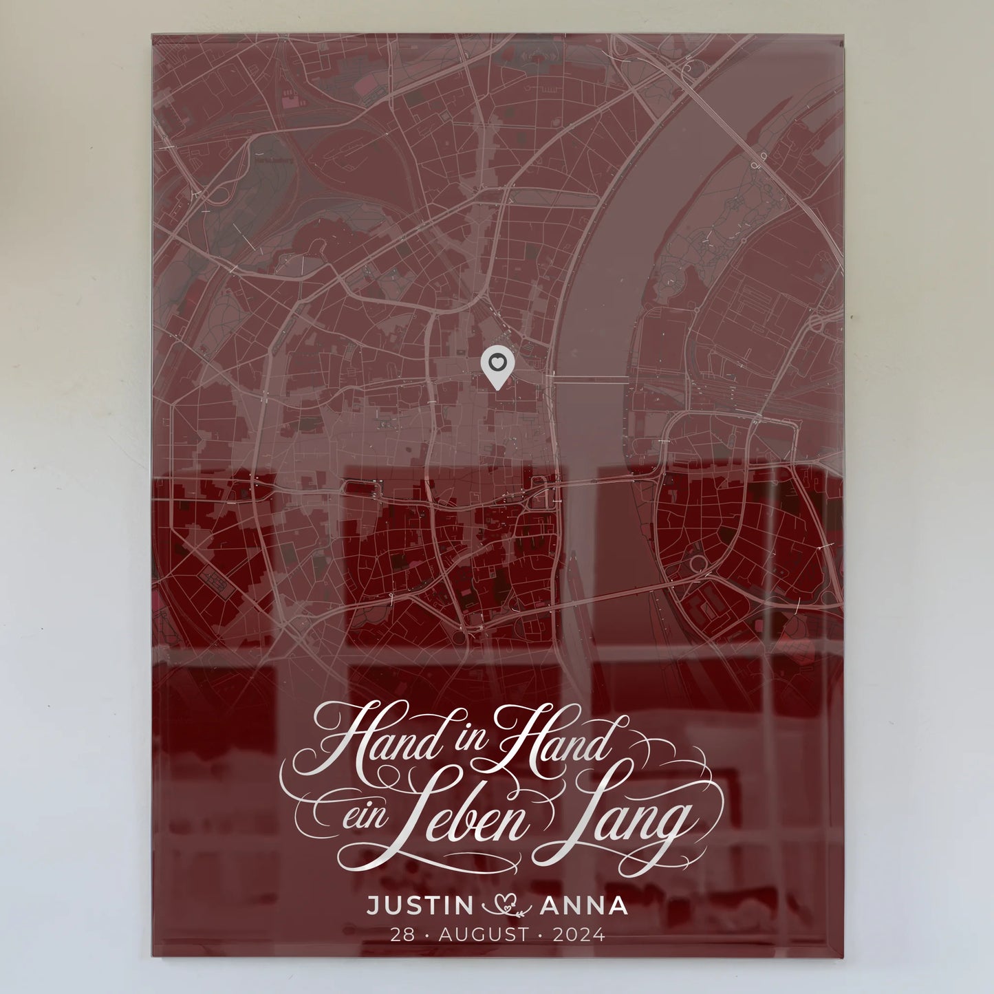 Personalisiertes Liebes Acrylglas Bild Paare Stadtkarte Rot And Then You Smiled