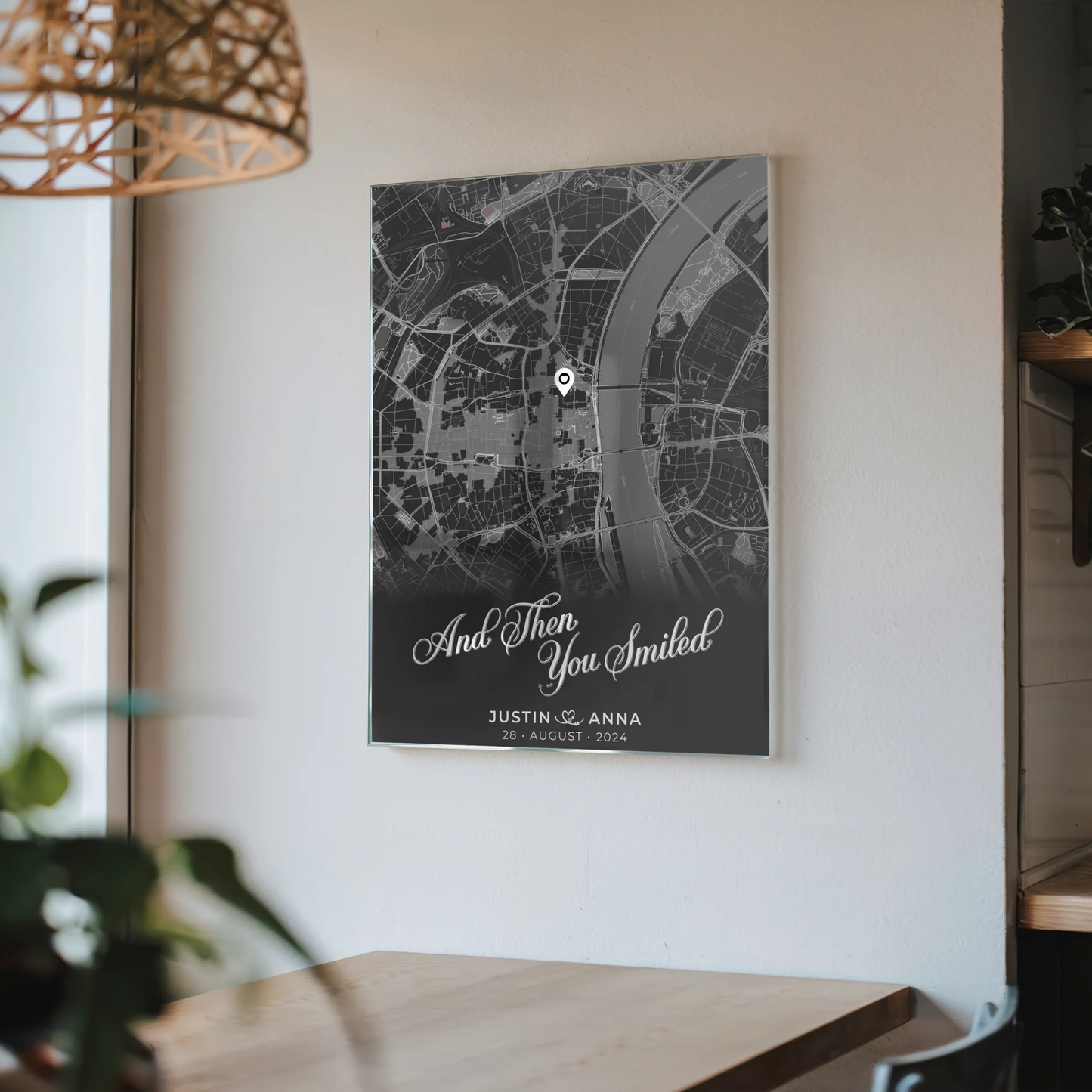 Personalisiertes Acrylglas Bild für Paare Dunkelgrau Stadtkarte All Of Me