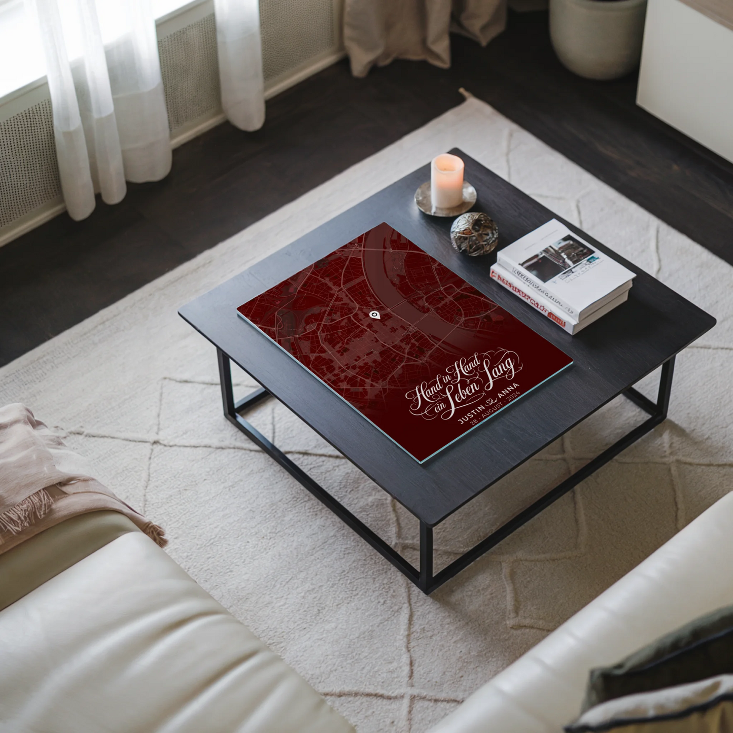 Personalisiertes Liebes Acrylglas Bild Paare Stadtkarte Rot And Then You Smiled