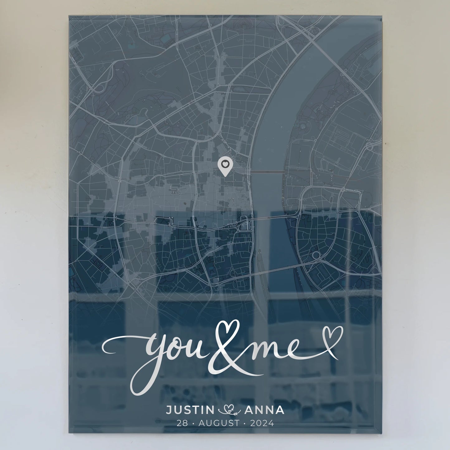 Personalisiertes Acrylglas Bild Liebes Acrylglas Bild Paare Stadtkarte Blau You & Me
