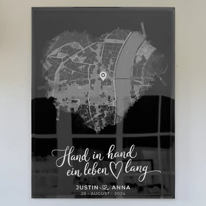 Personalisiertes Acrylglas Bild Paare Herzform Stadtkarte Hand In Hand