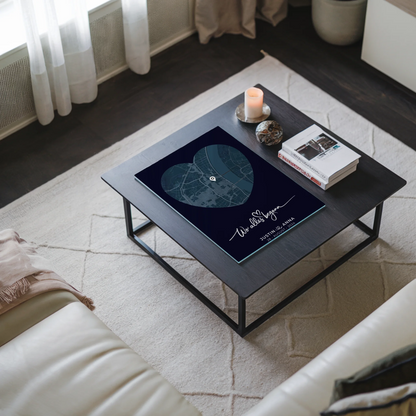 Personalisiertes Acrylglas Bild Paare Stadtkarte Herzform Blau