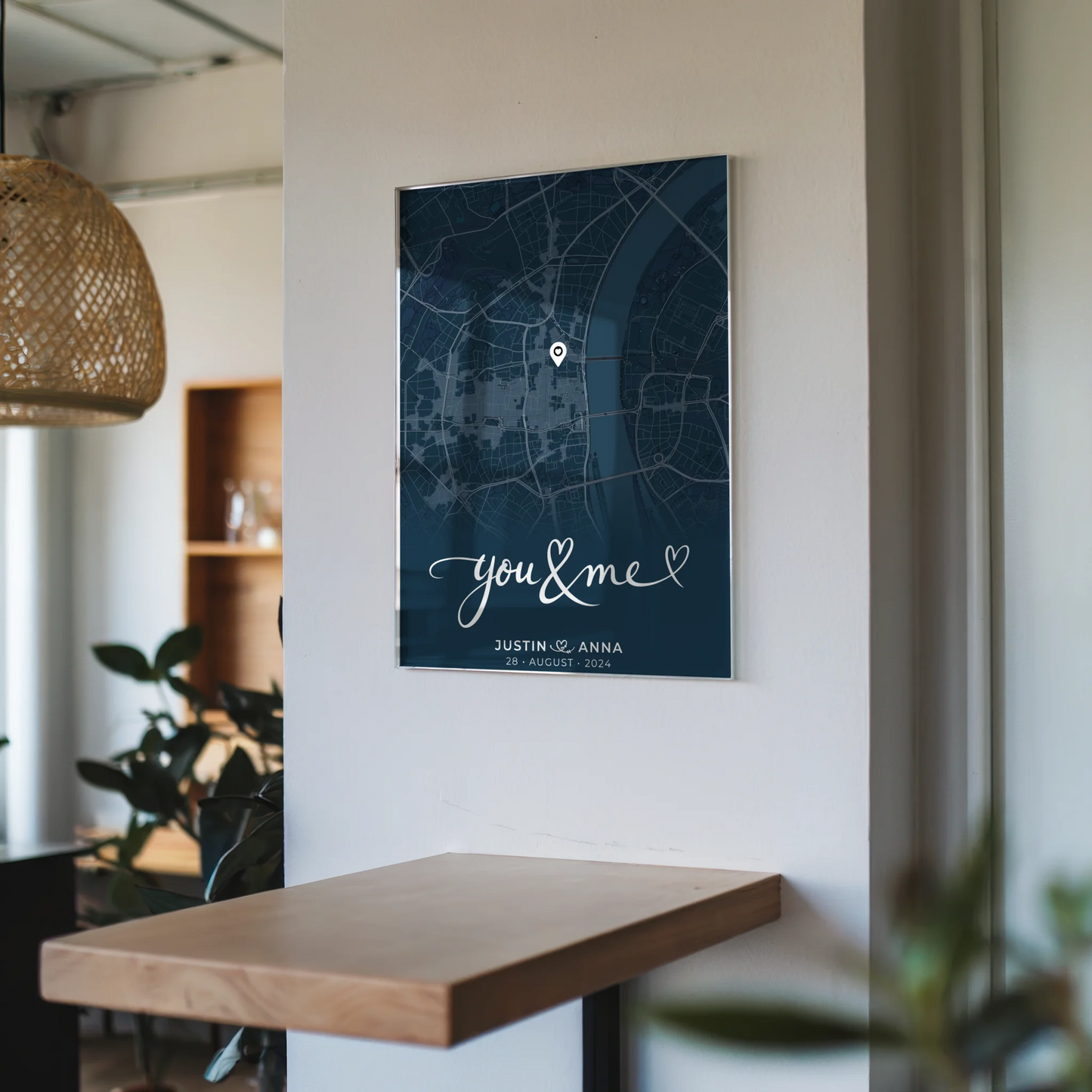 Personalisiertes Acrylglas Bild Liebes Acrylglas Bild Paare Stadtkarte Blau You & Me