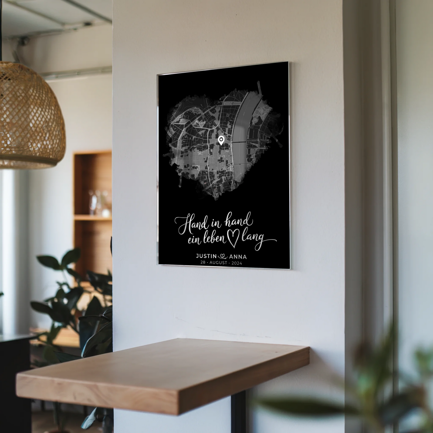 Personalisiertes Acrylglas Bild Paare Herzform Stadtkarte Hand In Hand