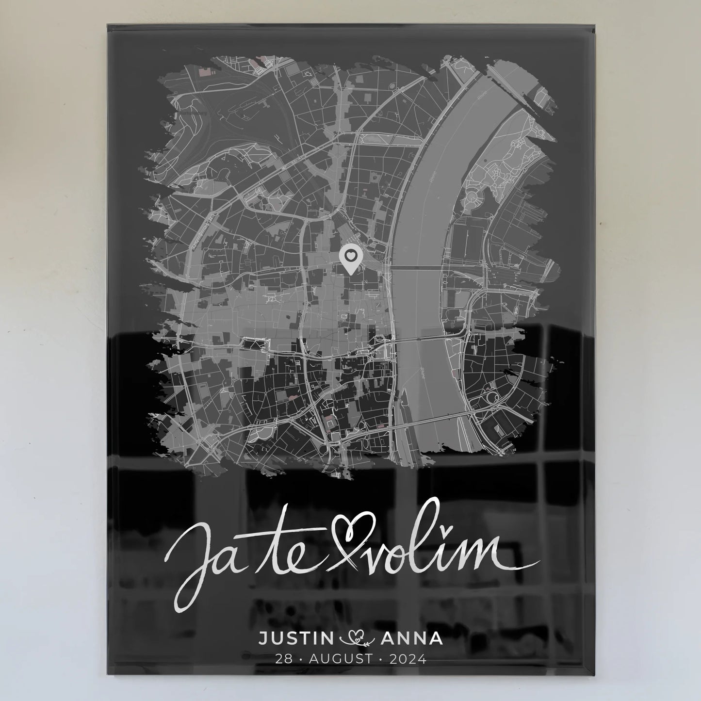 Personalisiertes Liebes Acrylglas Bilder für Paare Stadtkarte Pinsel Stil