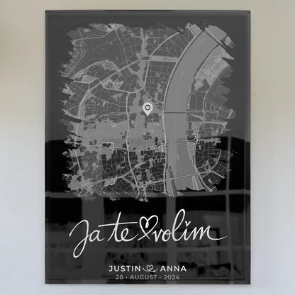 Personalisiertes Liebes Acrylglas Bilder für Paare Stadtkarte Pinsel Stil