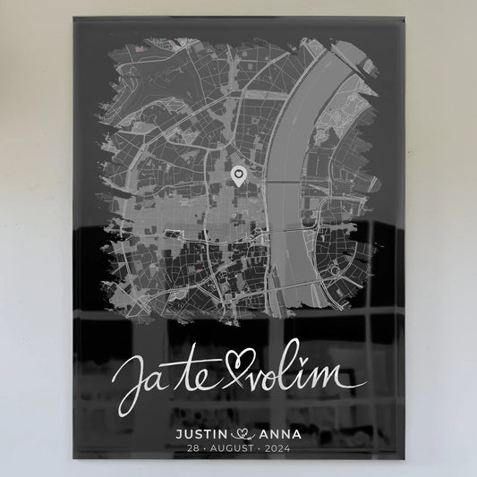 Personalisiertes Liebes Acrylglas Bilder für Paare Stadtkarte Pinsel Stil