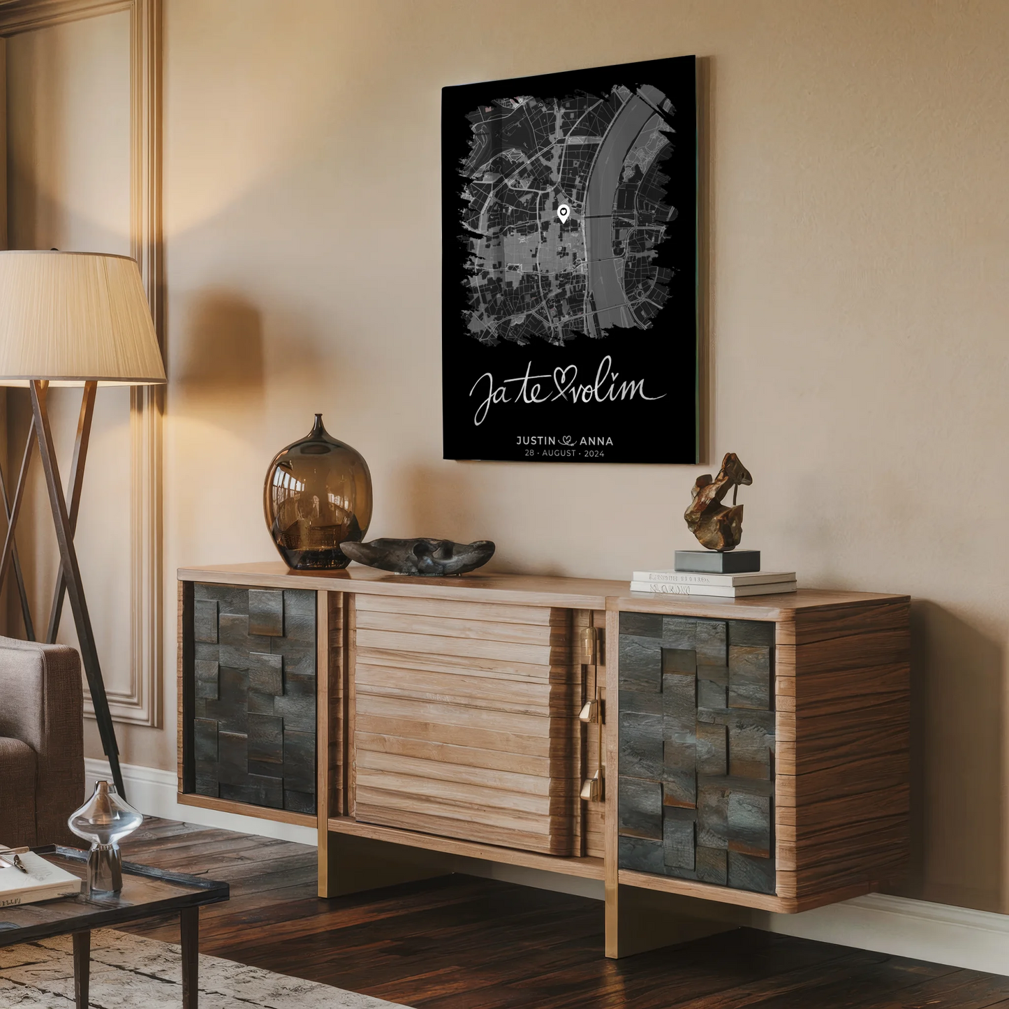 Personalisiertes Liebes Acrylglas Bilder für Paare Stadtkarte Pinsel Stil