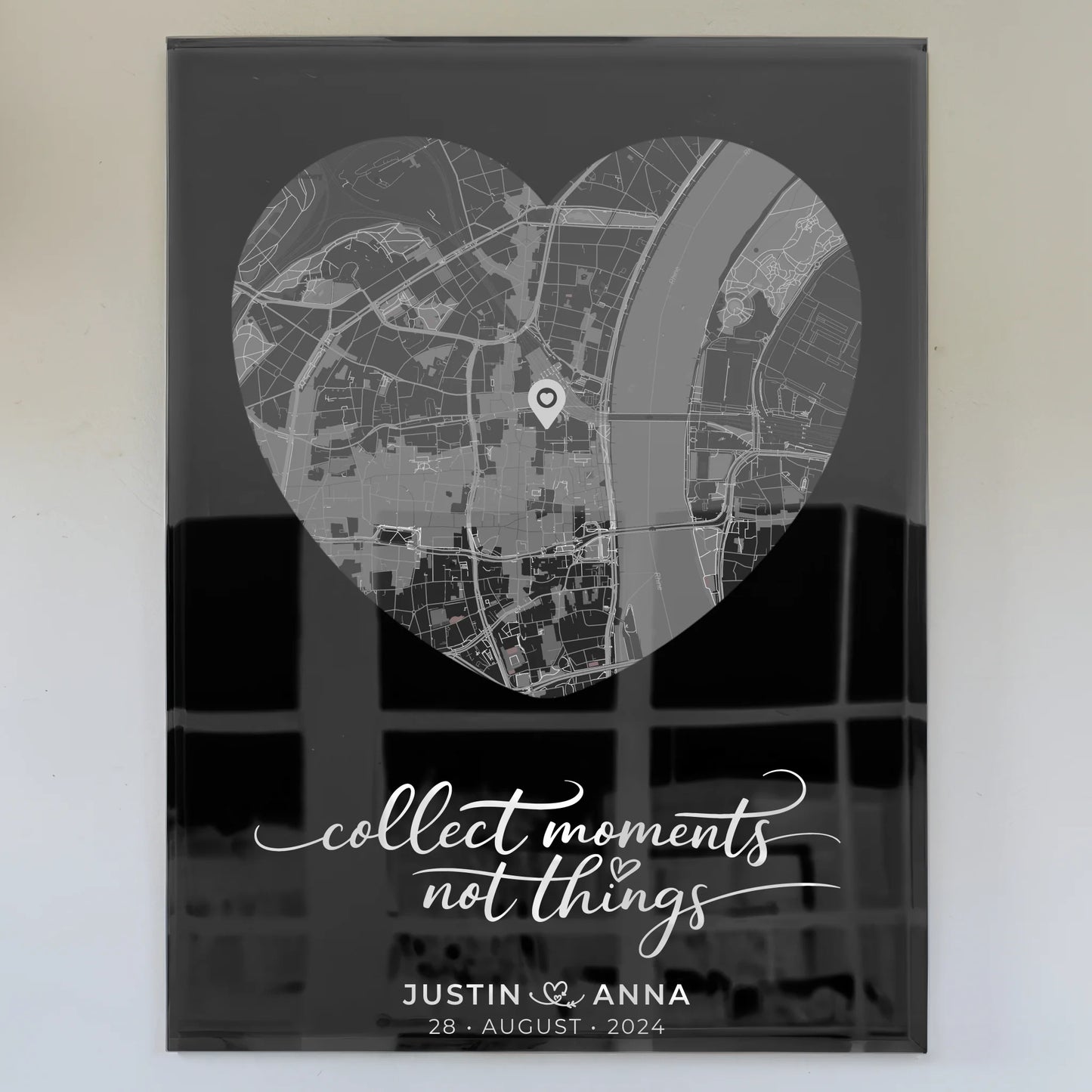 Personalisiertes Acrylglas Bild Paare Stadtkarte Herzform Heimat