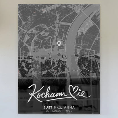 Personalisiertes Acrylglas Bild Paare Stadtkarte Schwarz Kocham Cie