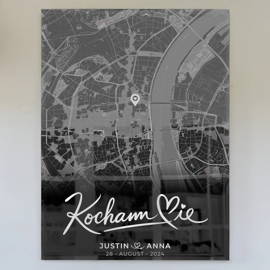 Personalisiertes Acrylglas Bild Paare Stadtkarte Schwarz Kocham Cie