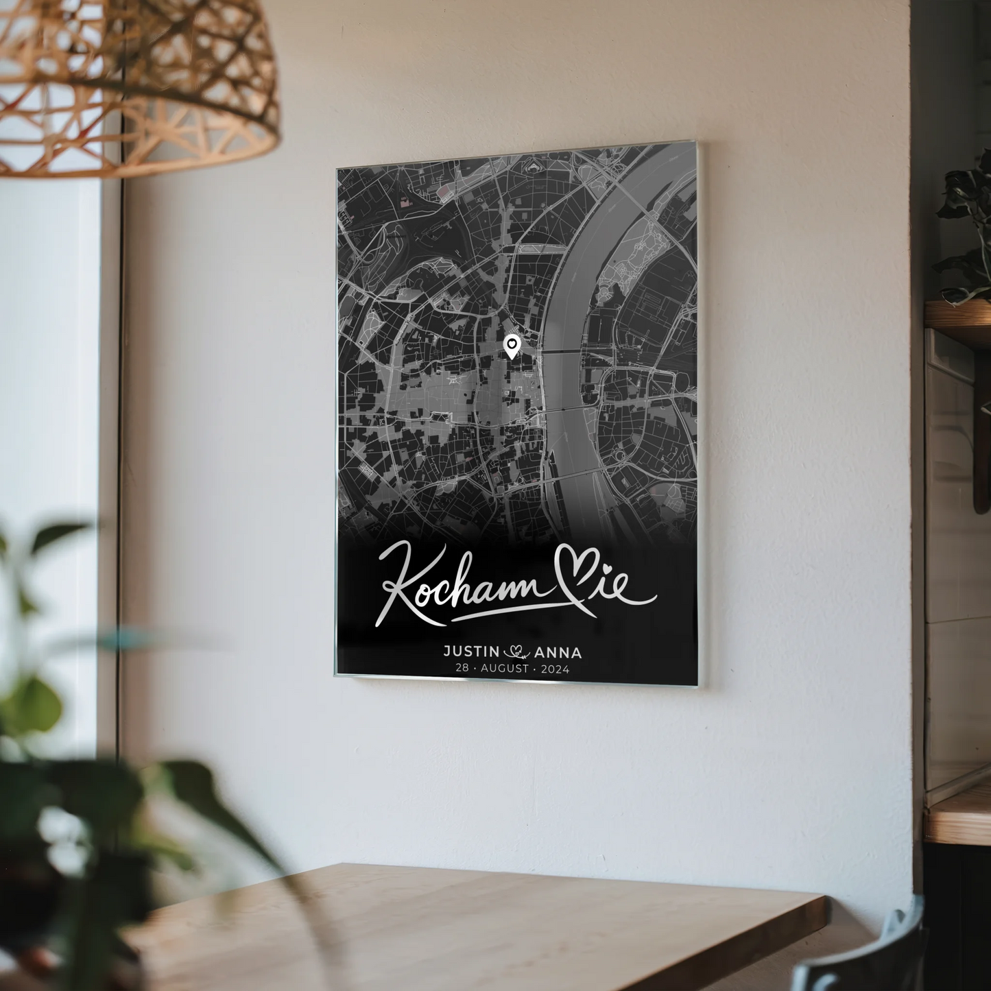 Personalisiertes Acrylglas Bild Paare Stadtkarte Schwarz Kocham Cie