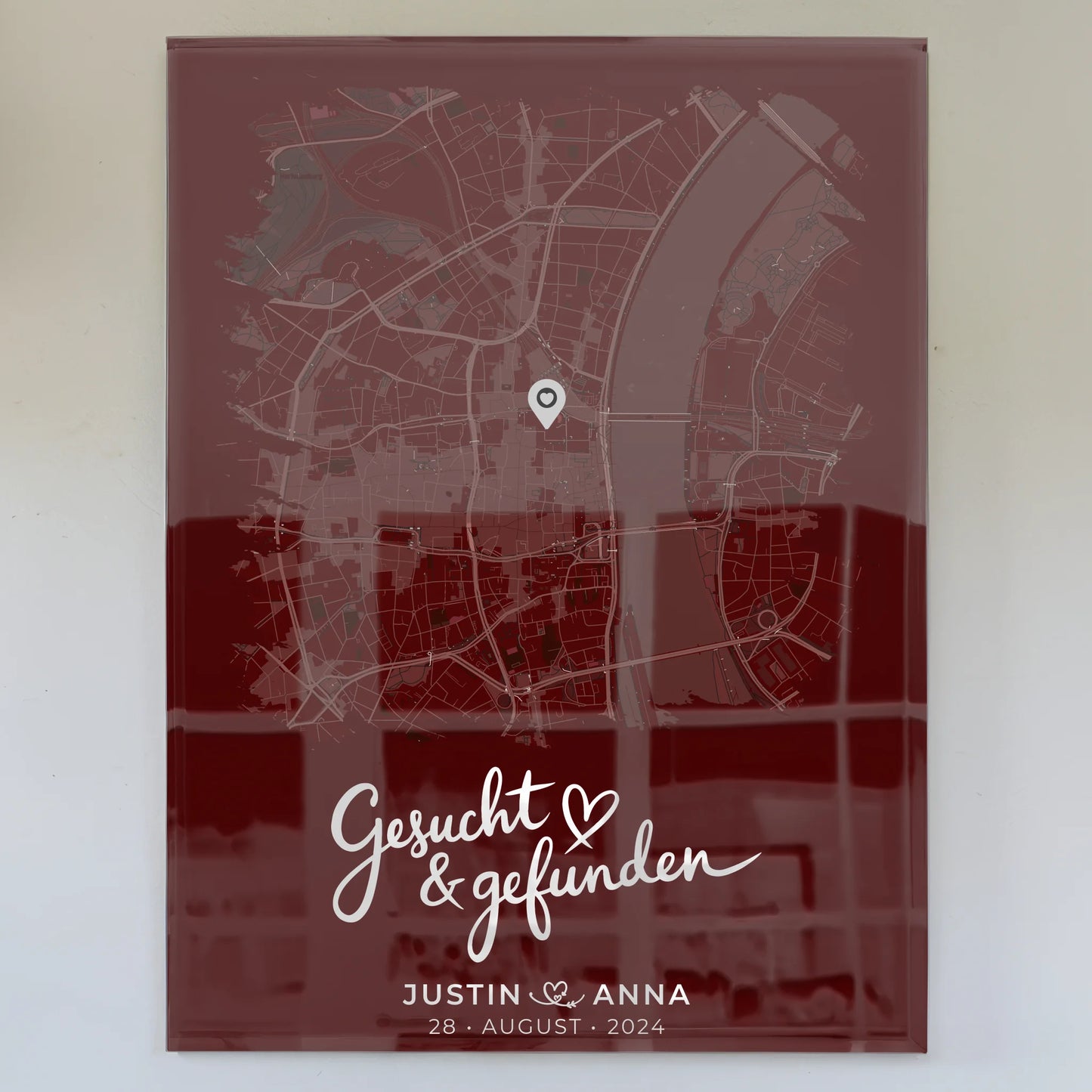 Personalisiertes Liebes Acrylglas Bild Paare Stadtkarte Pinsel-Stil