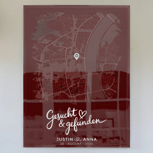 Personalisiertes Liebes Acrylglas Bild Paare Stadtkarte Pinsel-Stil