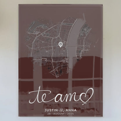 Personalisiertes Acrylglas Bild Paare Stadtkarte Herzform Te Amo