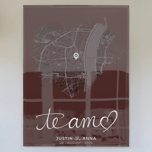 Personalisiertes Acrylglas Bild Paare Stadtkarte Herzform Te Amo