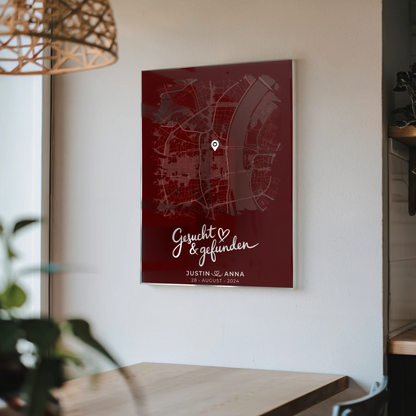 Personalisiertes Liebes Acrylglas Bild Paare Stadtkarte Pinsel-Stil