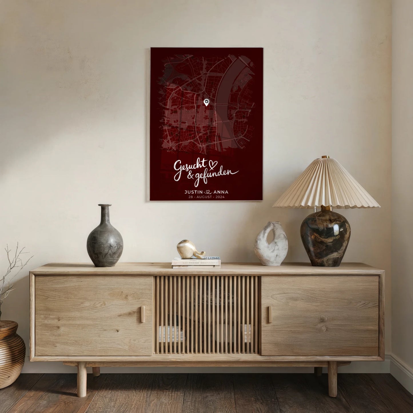 Personalisiertes Liebes Acrylglas Bild Paare Stadtkarte Pinsel-Stil