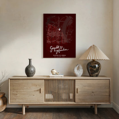 Personalisiertes Liebes Acrylglas Bild Paare Stadtkarte Pinsel-Stil