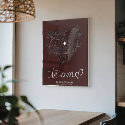 Personalisiertes Acrylglas Bild Paare Stadtkarte Herzform Te Amo