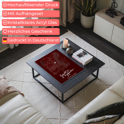 Personalisiertes Liebes Acrylglas Bild Paare Stadtkarte Pinsel-Stil