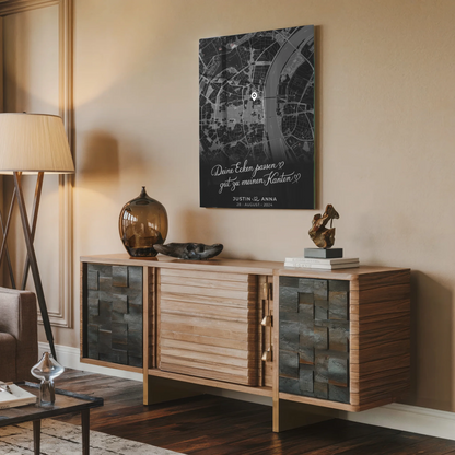 Personalisiertes Acrylglas Bild Stadtkarte Paare Dunkelgrau