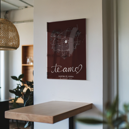 Personalisiertes Acrylglas Bild Paare Stadtkarte Herzform Te Amo