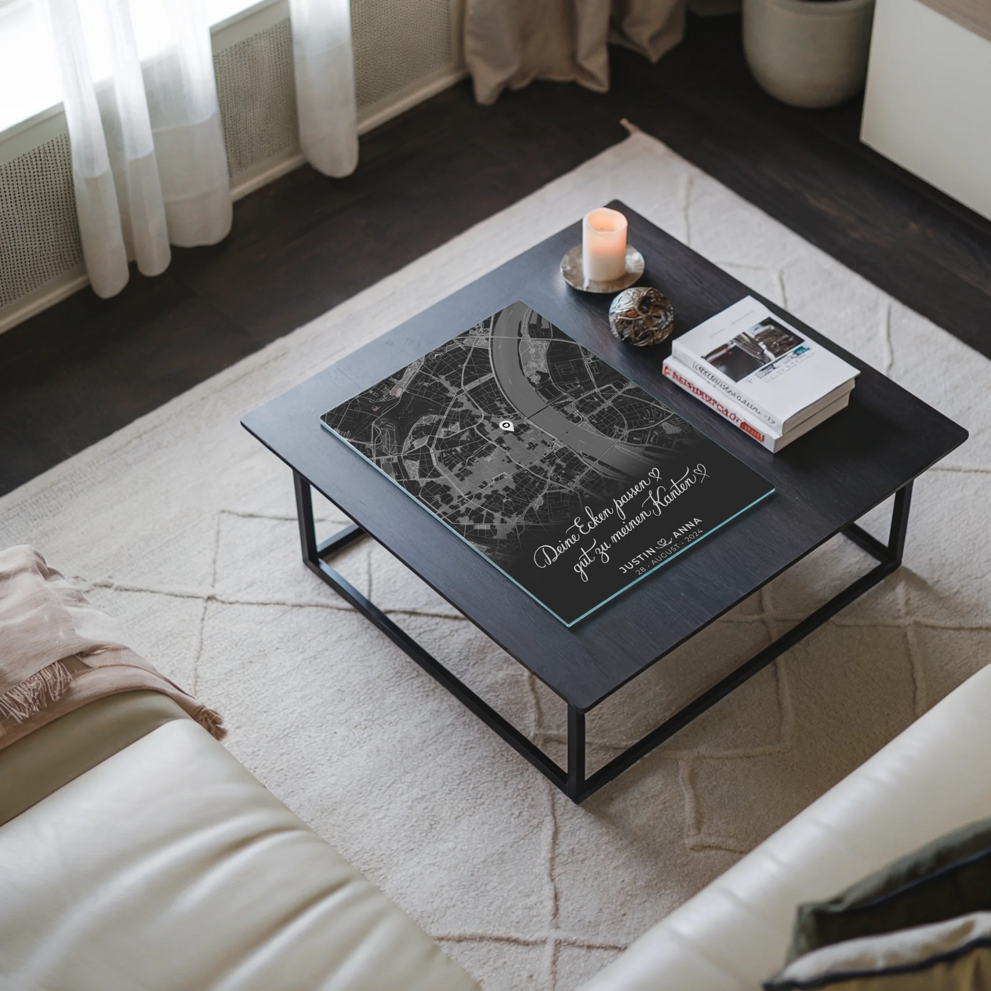 Personalisiertes Acrylglas Bild Stadtkarte Paare Dunkelgrau