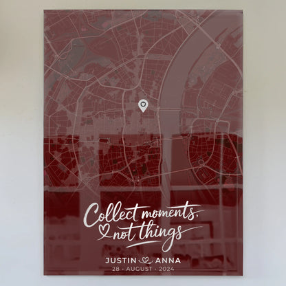 Personalisiertes Liebes Acrylglas Bild Paare Stadtkarte Rot Collect Moments